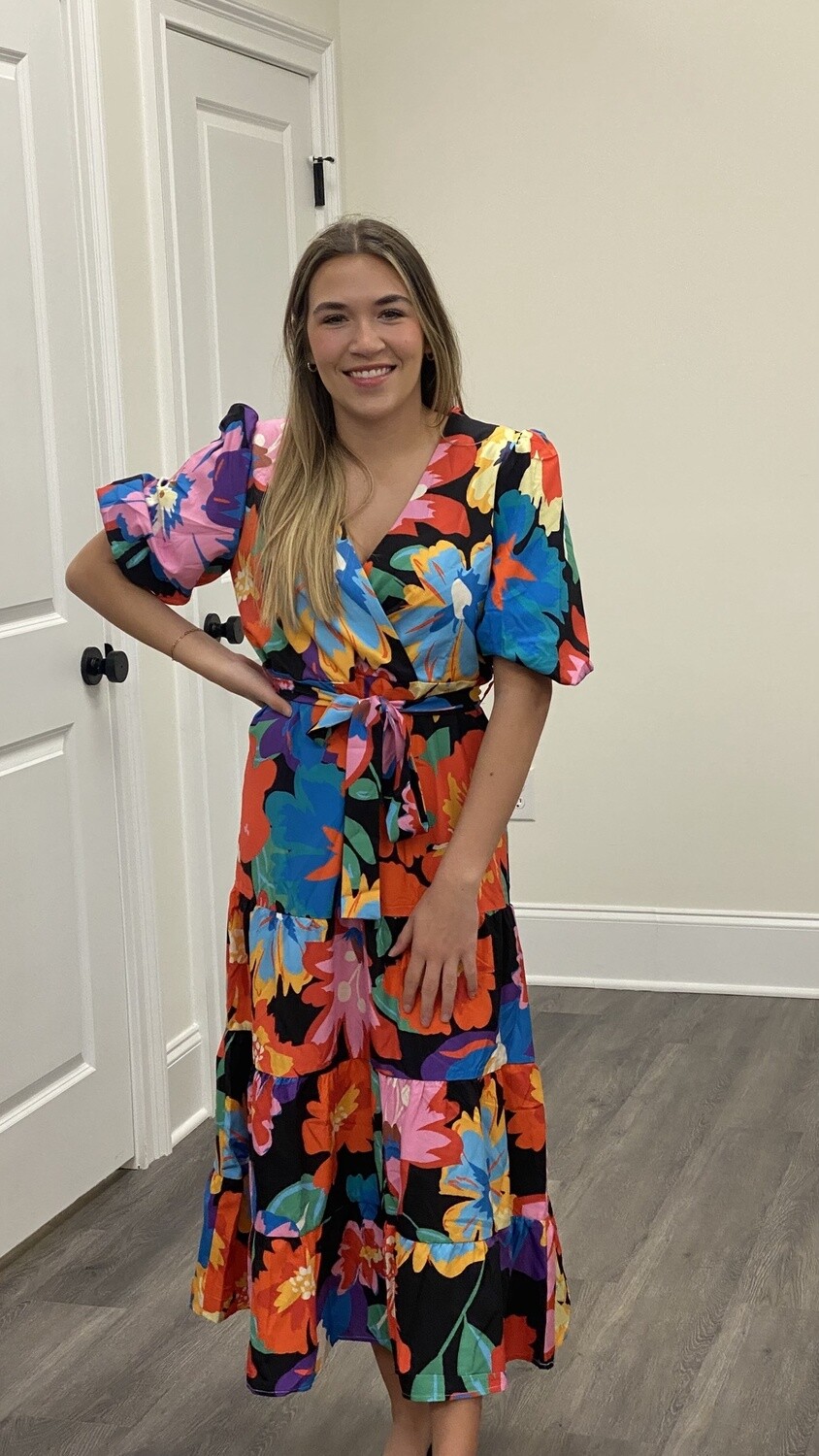 FLORAL PRINT SHORT BUBBLE SLEEVE