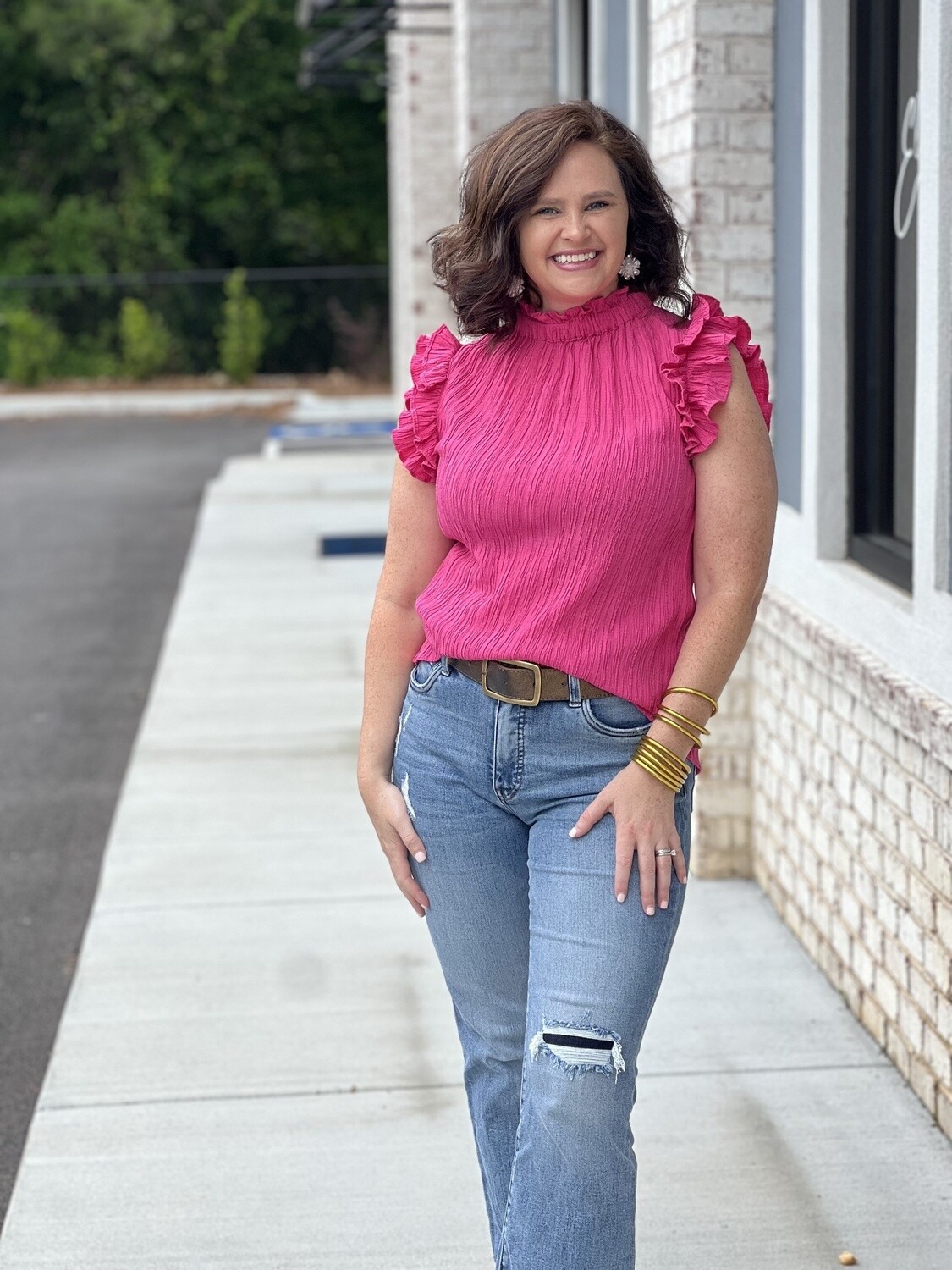 Pink ruffle sleeve top