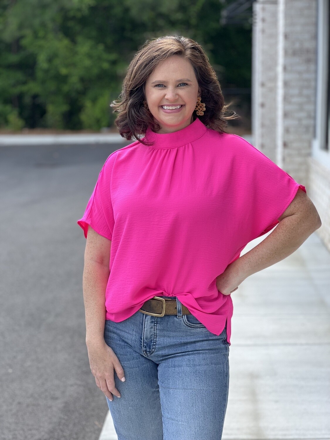 Hot pink high neck
