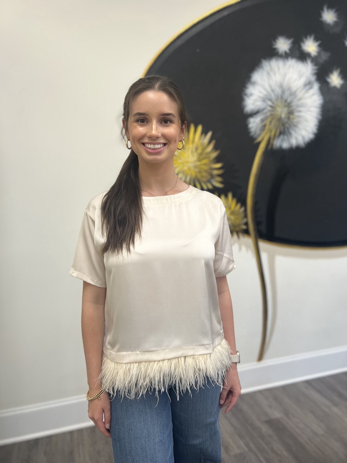 Champagne satin feather top
