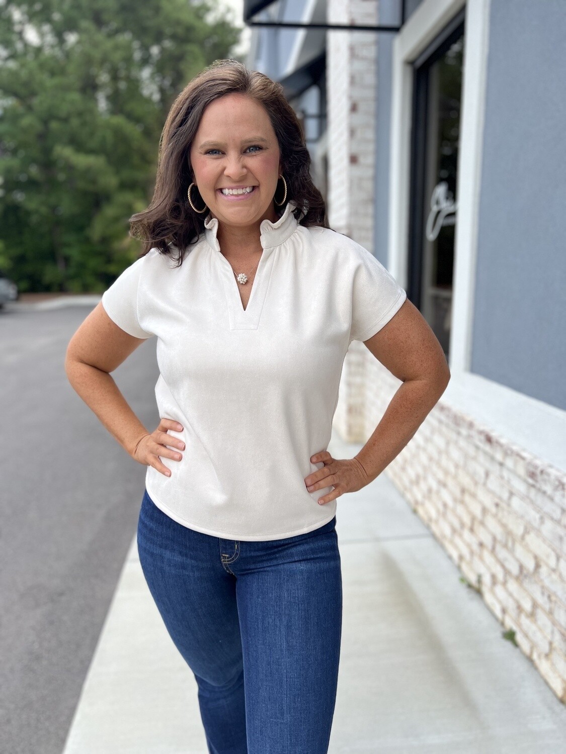 CREAM SUEDE TOP
