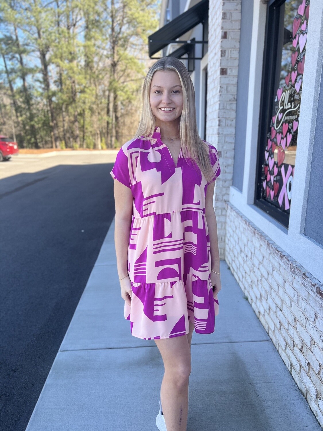 SHORT SLEEVE PRINT MIDI DRESS