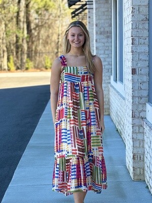 MULTI COLOR TIERED PRINT DRESS
