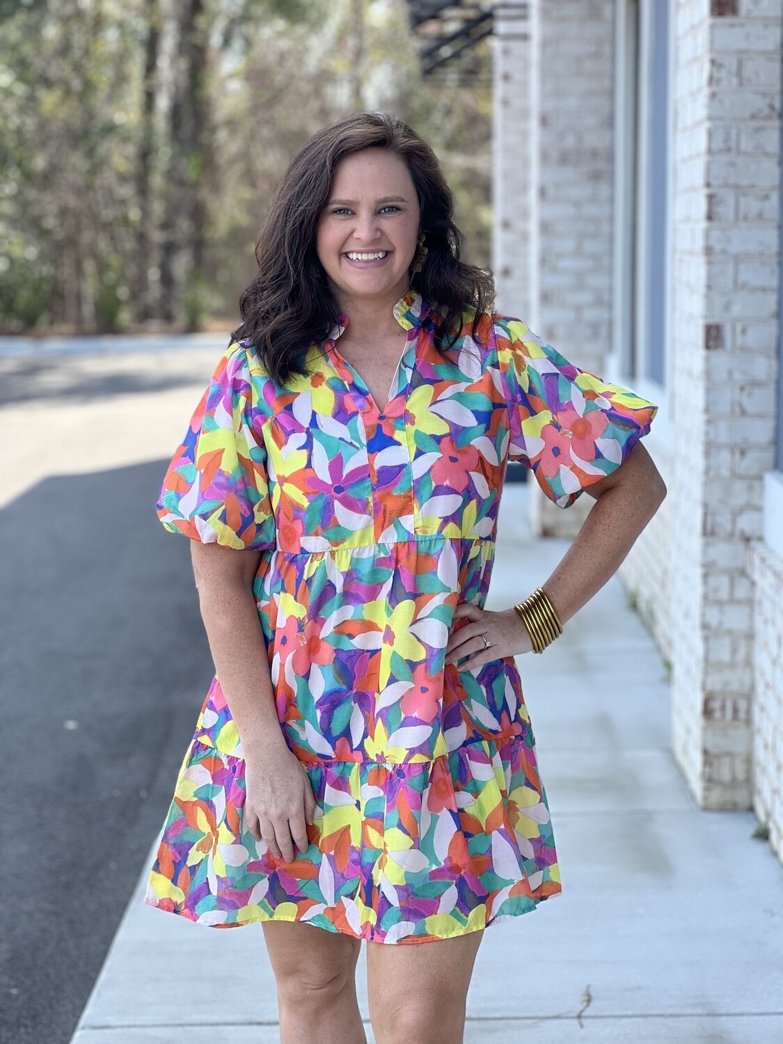 PUFF SLEEVE FLOWER PRINT DRESS
