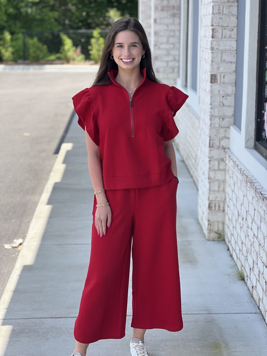 Red zip top set, Size: SMALL