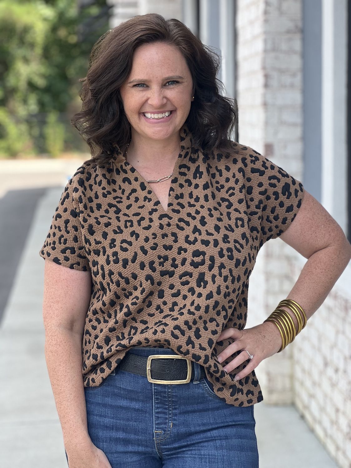 RUFFLE SLEEVE STRIPED CHEETAH TOP