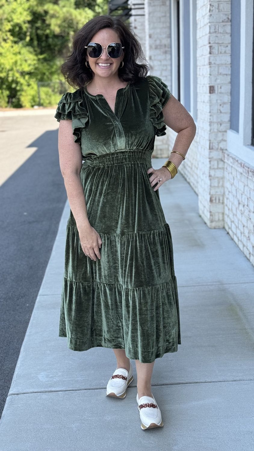 OLIVE VELVET DRESS
