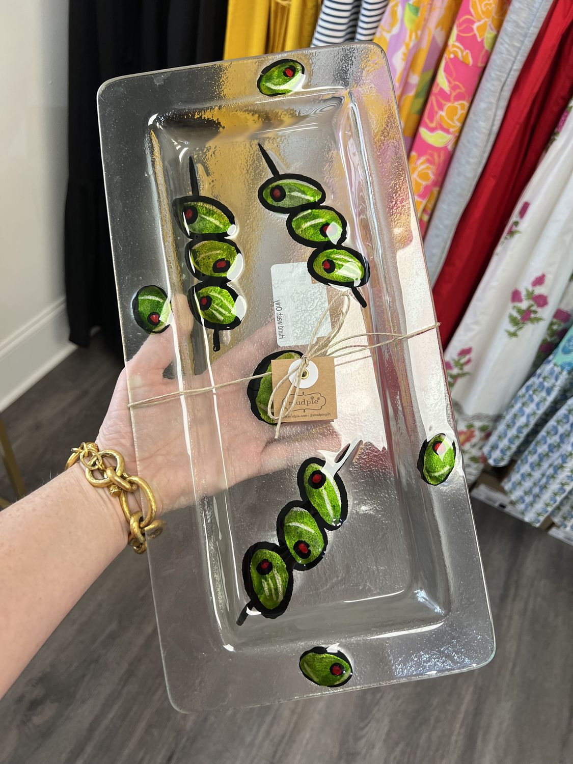 Olive glass tray