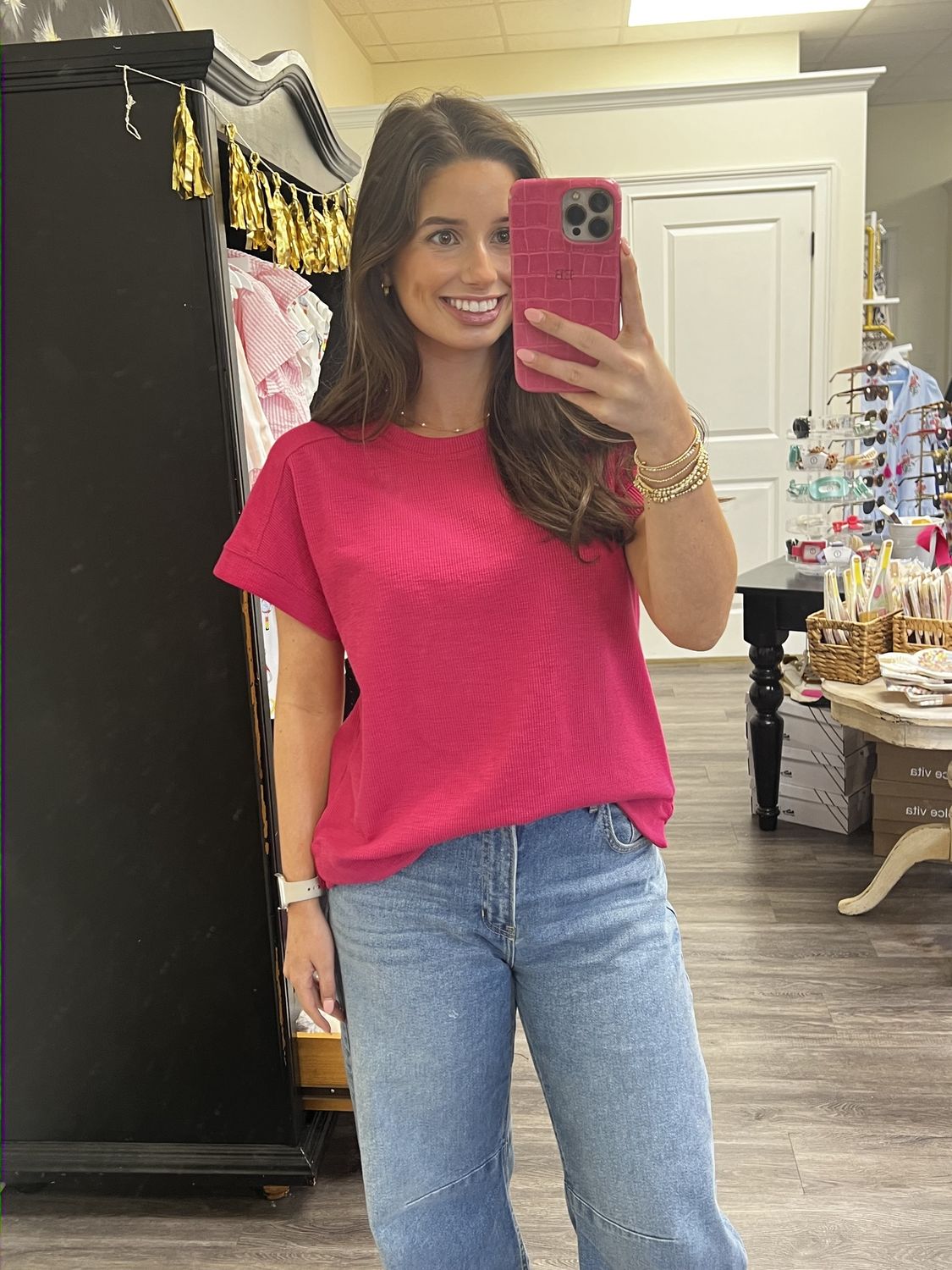 Pink waffle shirt