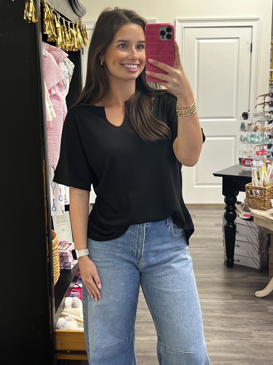 Black waffle shirt