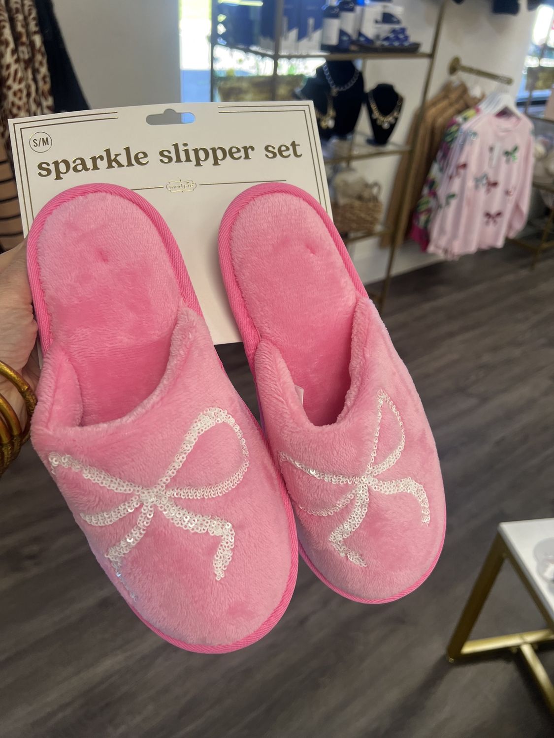 Pink bow slippers