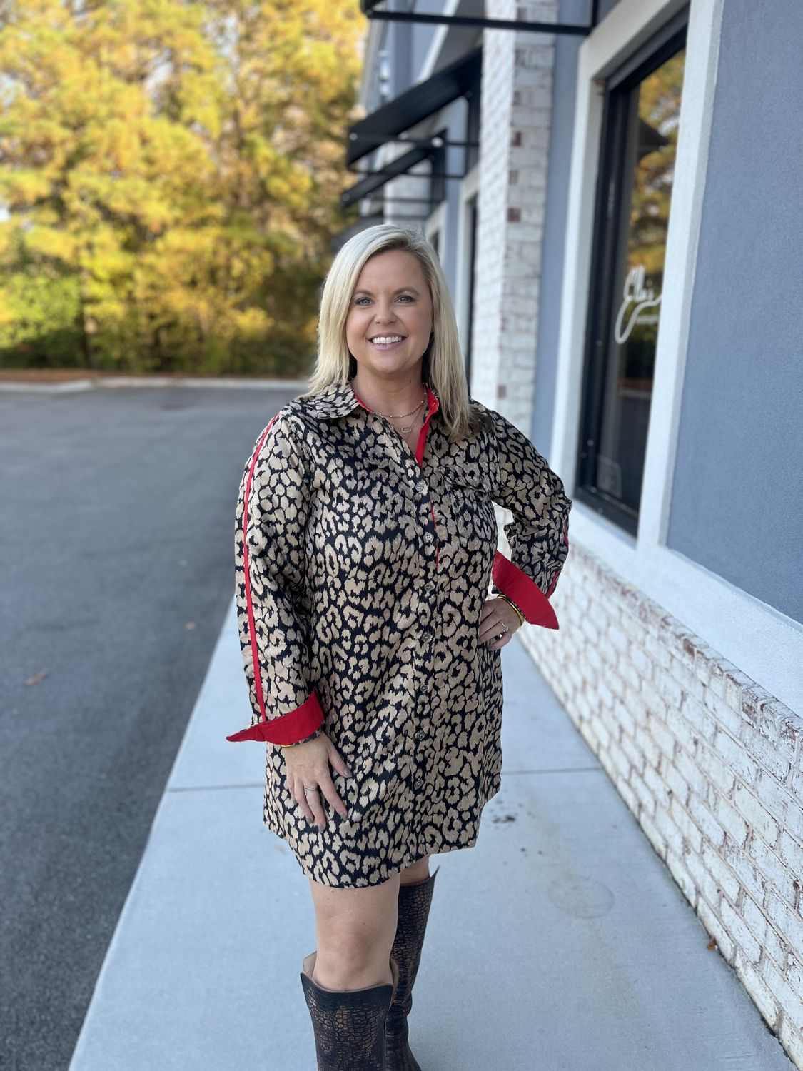 Animal and red dress