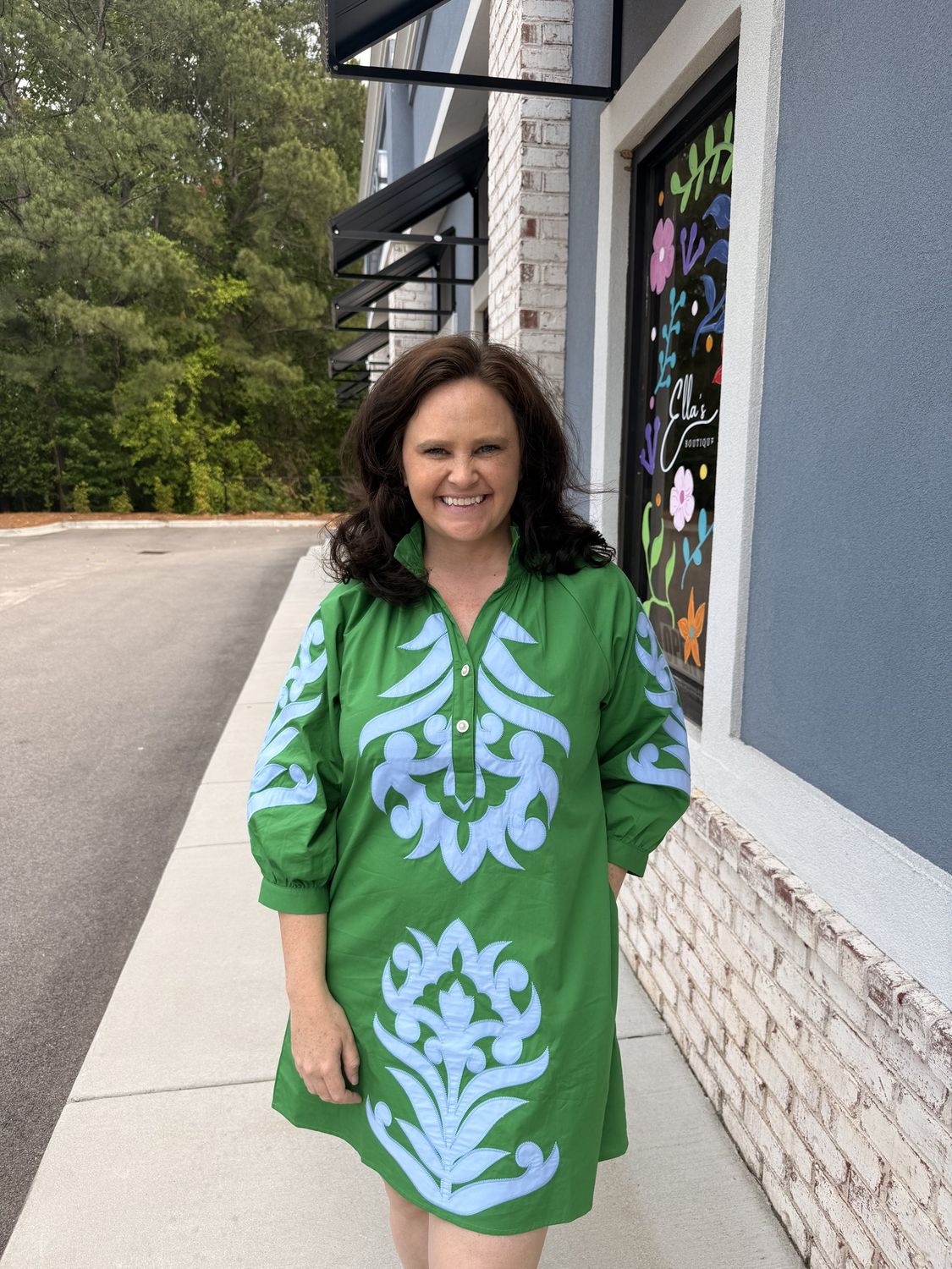 Kelly green and blue dress