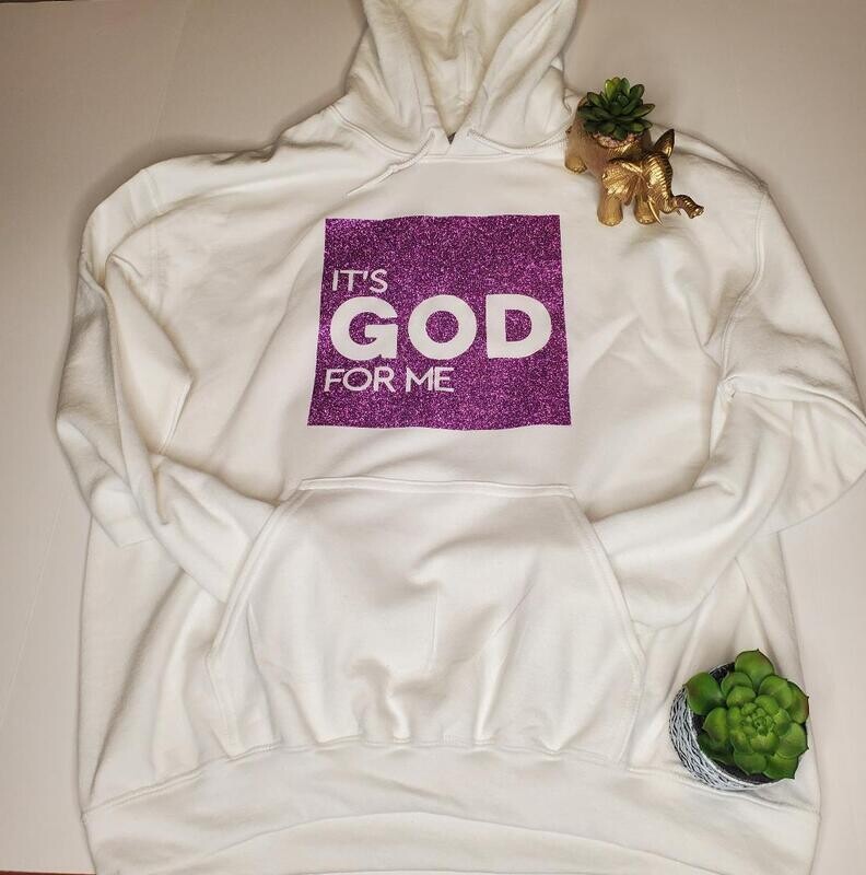 IT'S GOD FOR ME WHITE/ PURPLE GLITTER HOODIE