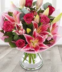 12 Pink Roses with 3 Lilies