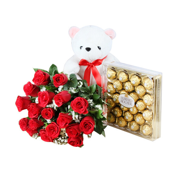Bouquet With Teddy & Chocolate (Combo)