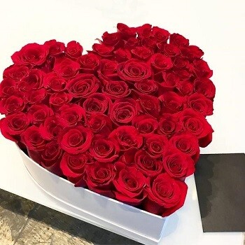Red Roses In A Heart Box