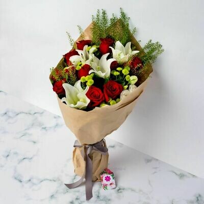 12 Red Roses with 3 White Lilies