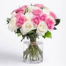 25 Pink and White Roses in a Vase