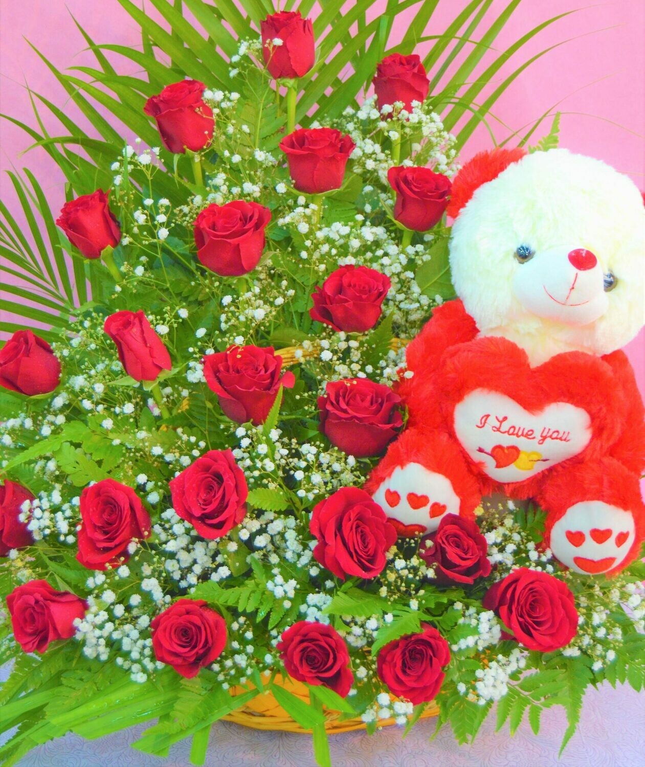 Red Roses Arrangement with Teddy