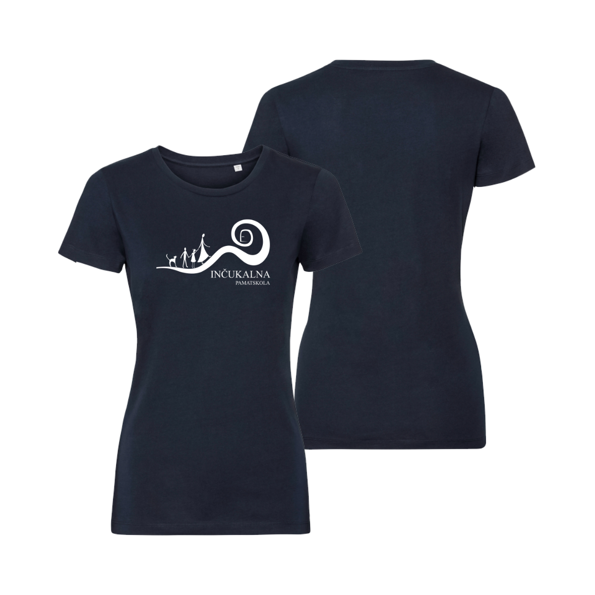 Inčukalna pamatskolas sieviešu T-krekls, Izmērs: XS, Krāsa: Tumši zils