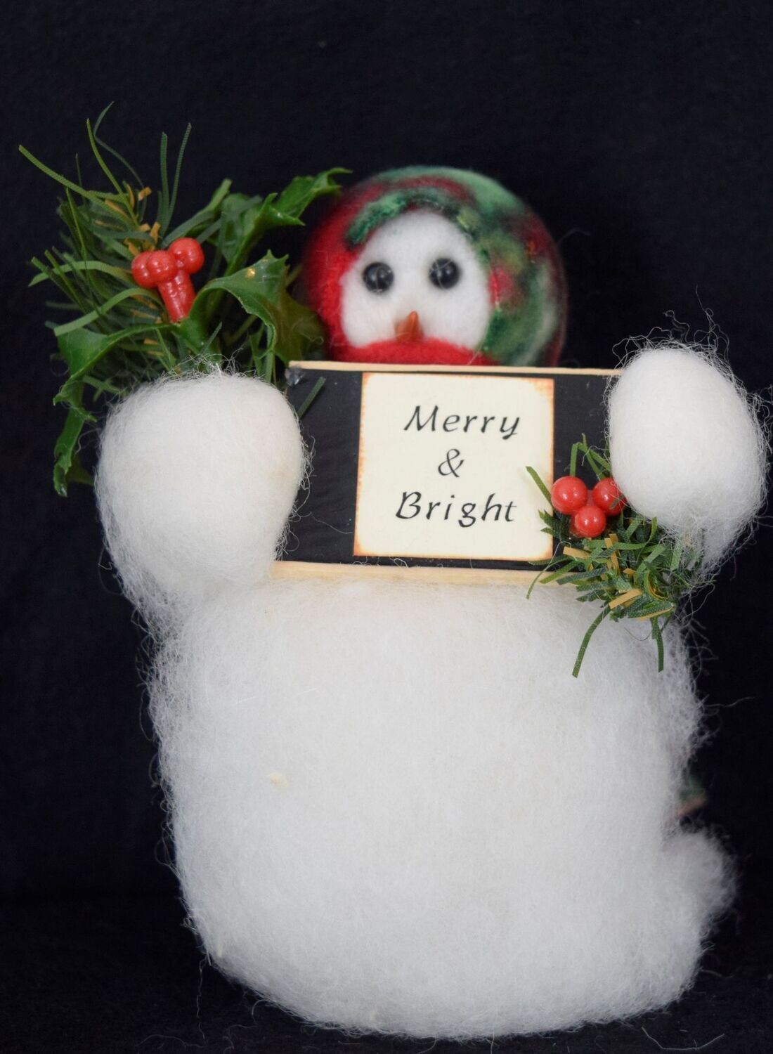 Merry & Bright Wooly Snowman, Handcrafted Gift