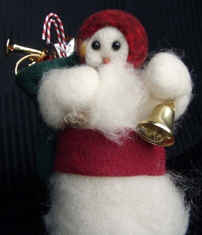 Here Comes Santa Wooly Primitive Snowman as Santa Claus