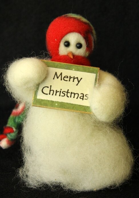 Merry Christmas Wooly Primitive Snowmen