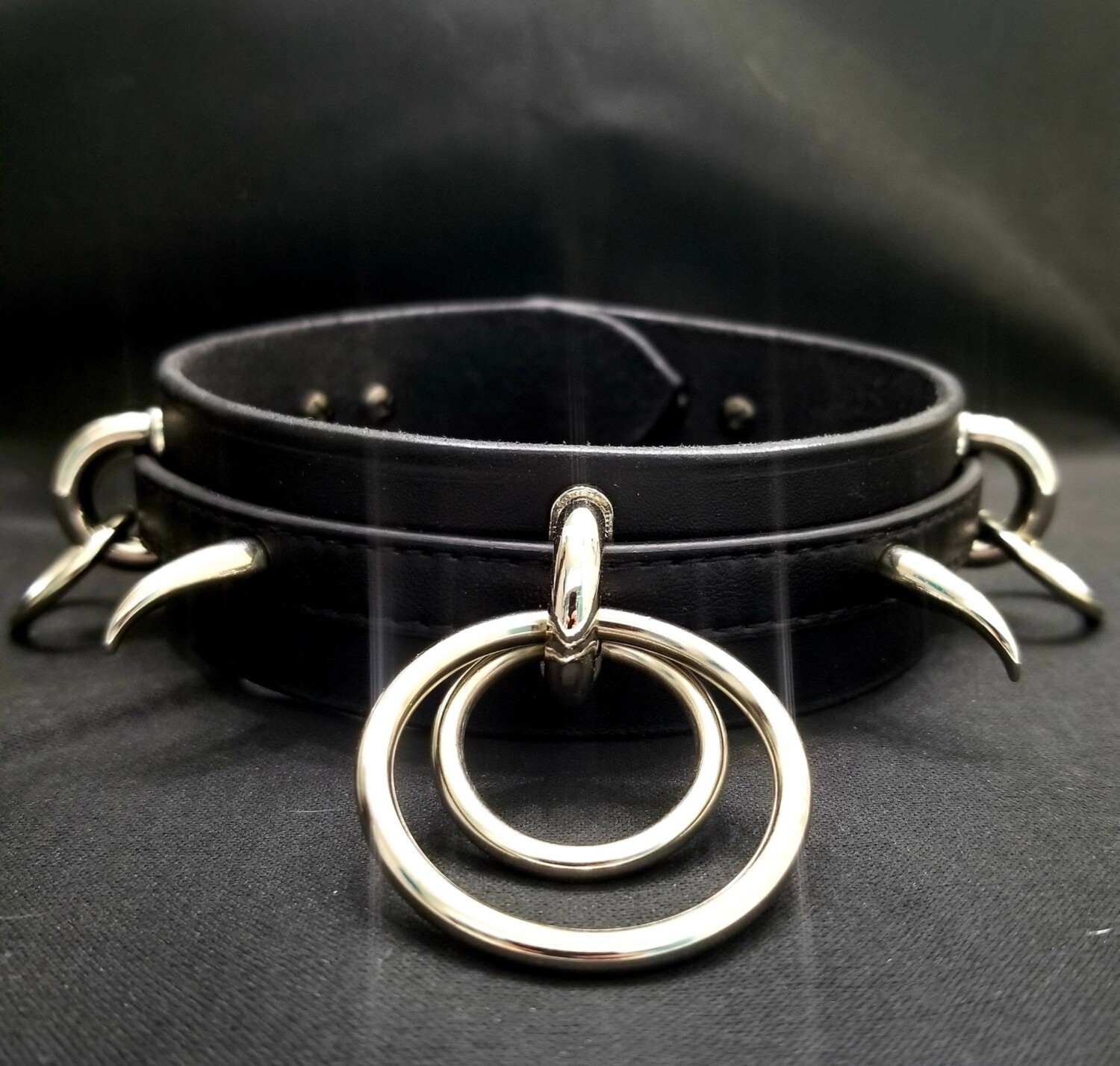 Silver Ring Spike Leather Collar