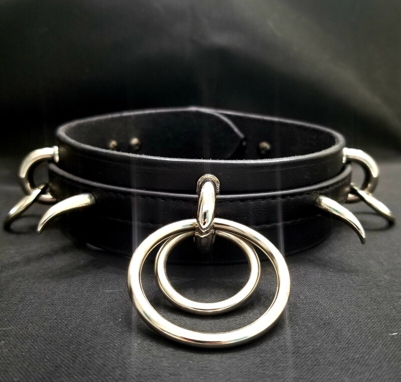 Silver Ring Spike Leather Collar