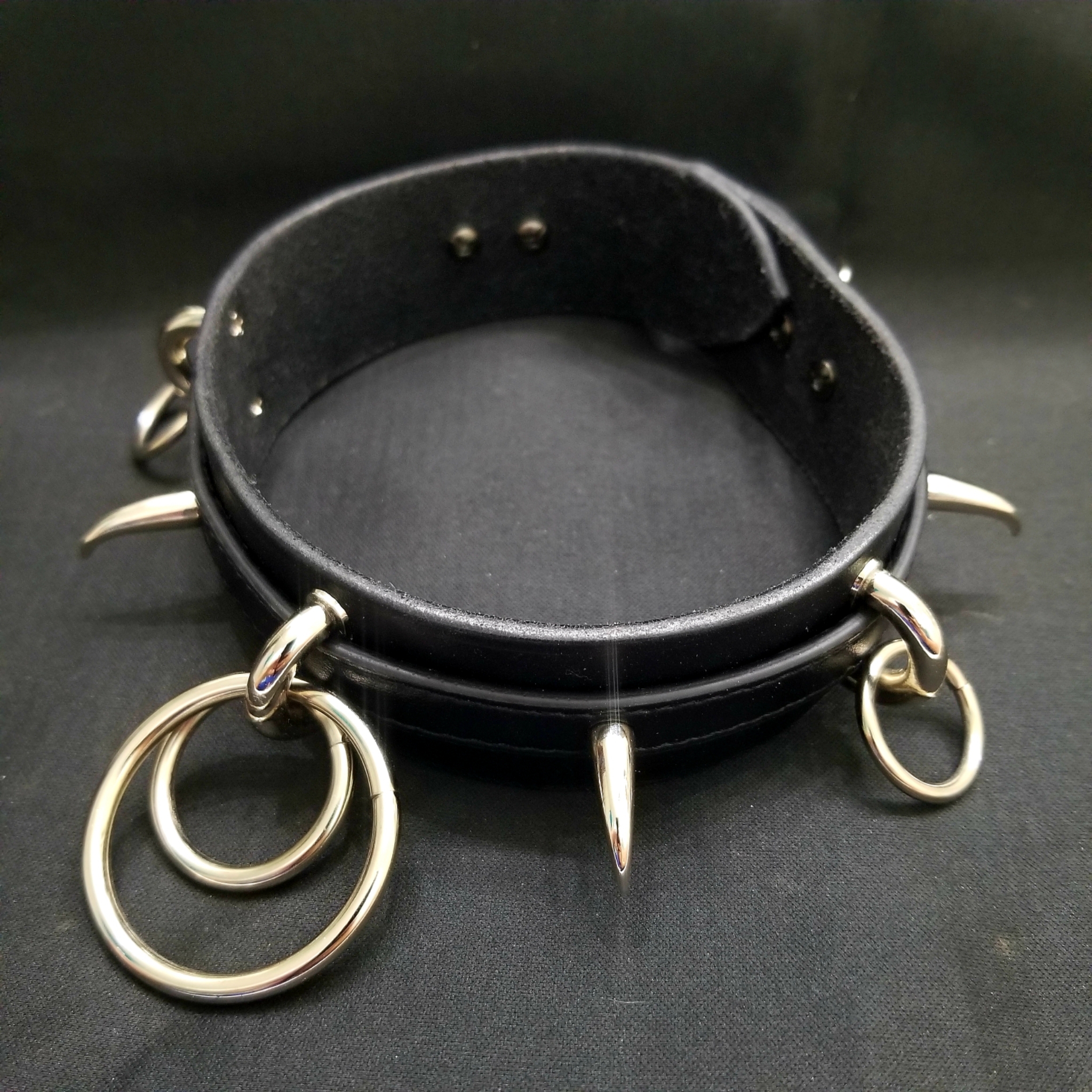 Silver Ring Spike Leather Collar