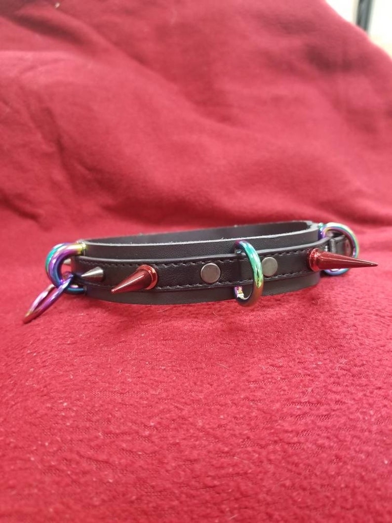 Rainbow Heart Spike Leather Collar
