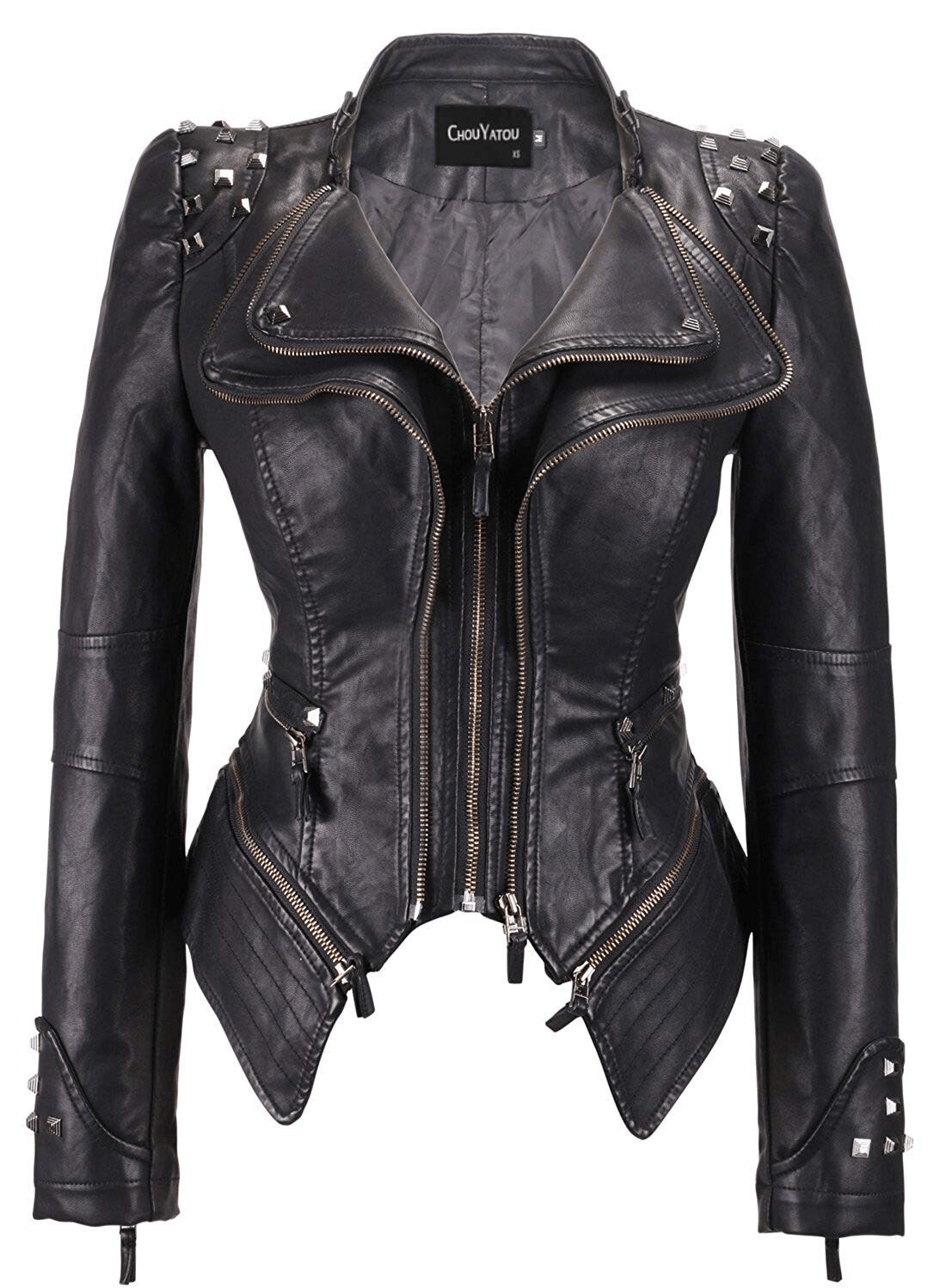 Women's Fashion Studded Hot & Sassy Perfect Shaping Leather Biker Jacket