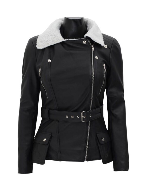 Women's Black Belted NYC Biker Jacket