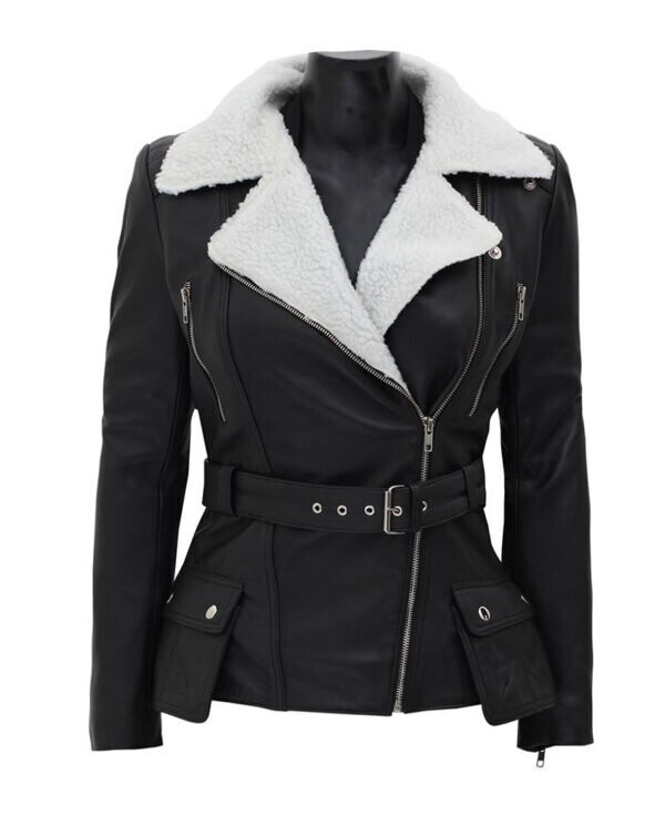 Women's Black Belted NYC Biker Jacket