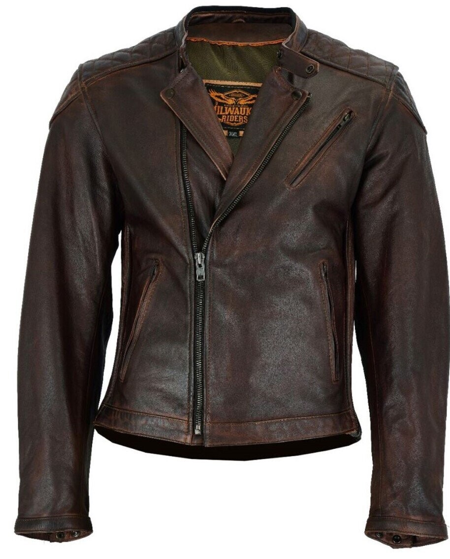 Dream Rider Apparel Vintage Motorcycle Jacket Naked Cowhide Leather Front Zipper