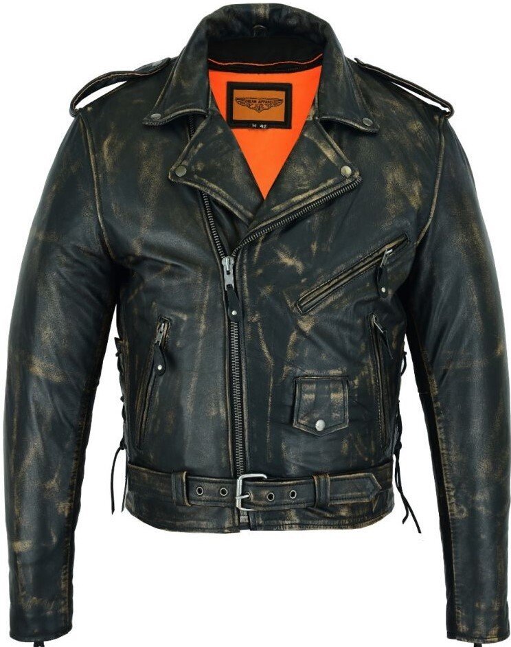 Men's Brown Distressed Motorcycle Jacket with Gun Pockets