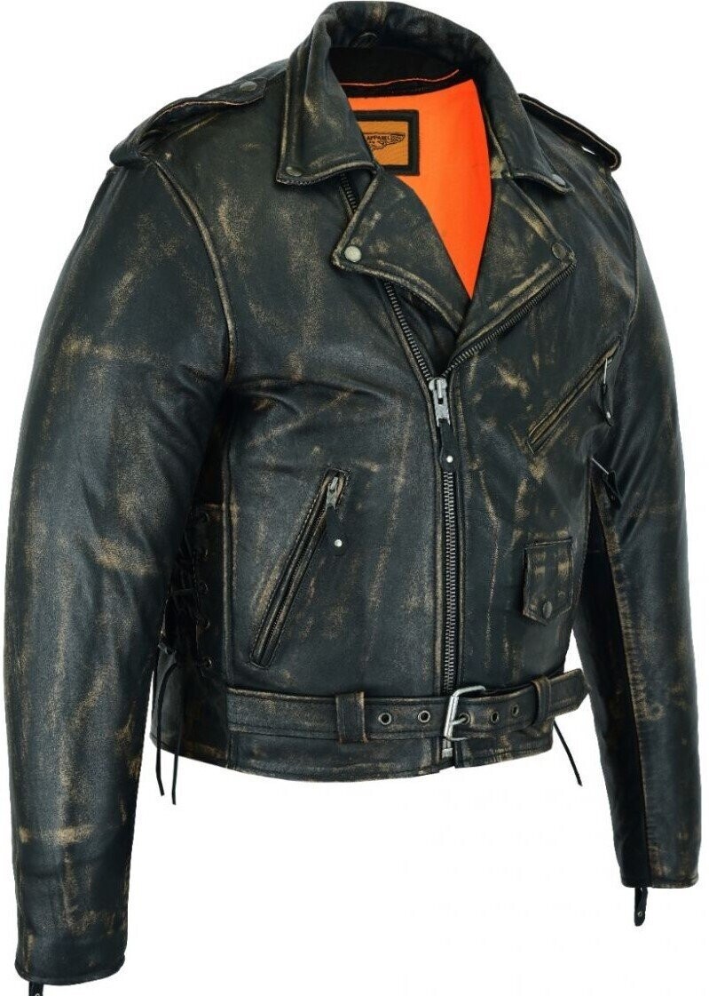 Men's Brown Distressed Motorcycle Jacket with Gun Pockets