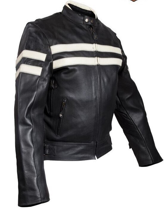 Men's Leather Speed Racer Jacket With Cream Stripes