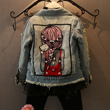 Kids Girls' Jacket Blue Cartoon Graphic Loose Fall Spring Fashion 2-12 Years / Denim / Cotton