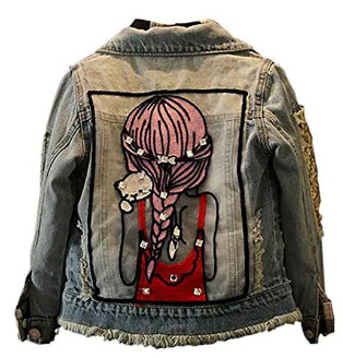 Kids Girls' Jacket Blue Cartoon Graphic Loose Fall Spring Fashion 2-12 Years / Denim / Cotton