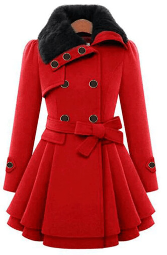 โWomen's Coat Long Fur With Belt Button Front Asian Size Coat