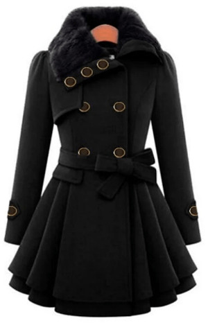 โWomen's Coat Long Fur With Belt Button Front Asian Size Coat