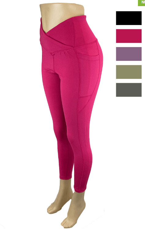 Full Length Cross Waist Yoga Leggings With Pockets