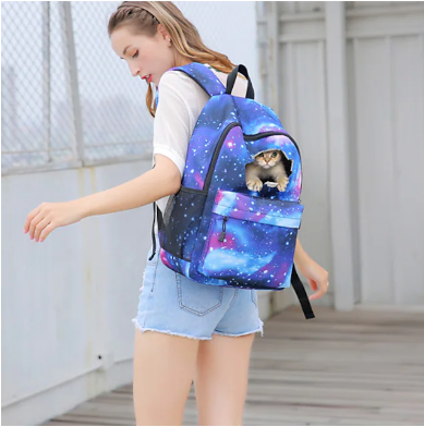 โKids Unisex Backpack School Bag Rucksack 3D Canvas 3D Print Galaxy Cat