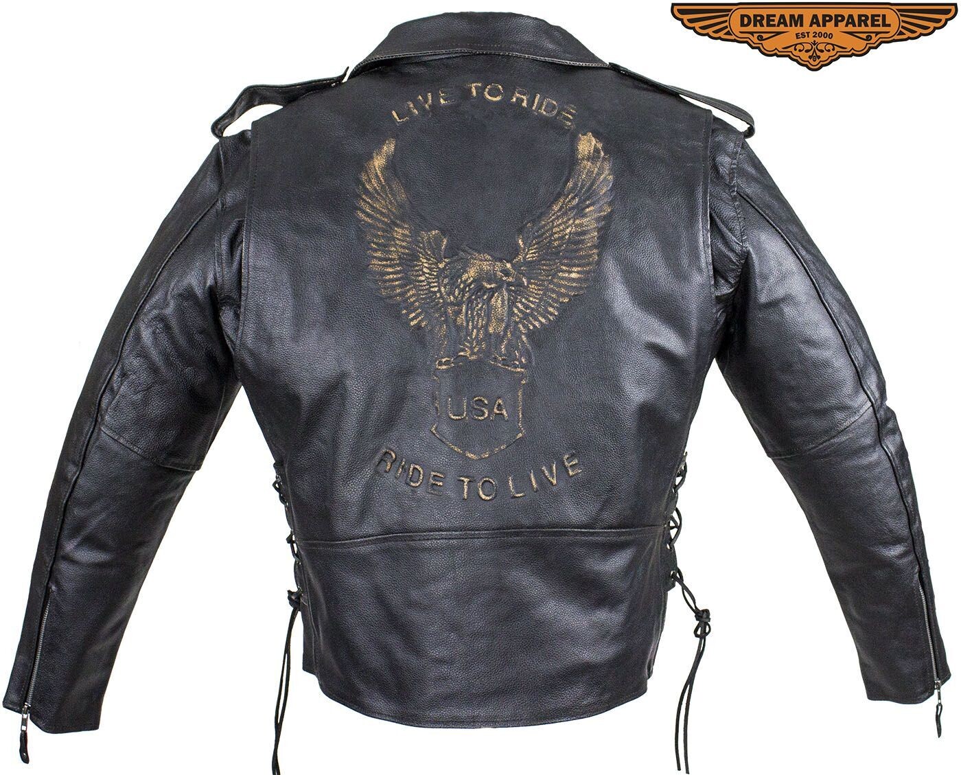 Men's Leather Motorcycle Jacket With Eagle