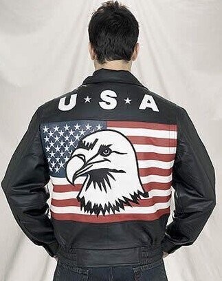 USA Flag Leather Motorcycle Jacket With Eagle