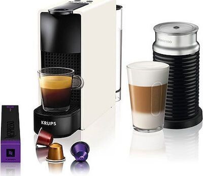 Krups Essenza Mini & Aeroccino Καφετιέρα για Κάψουλες Nespresso Πίεσης 19bar με Αφρογαλιέρα White