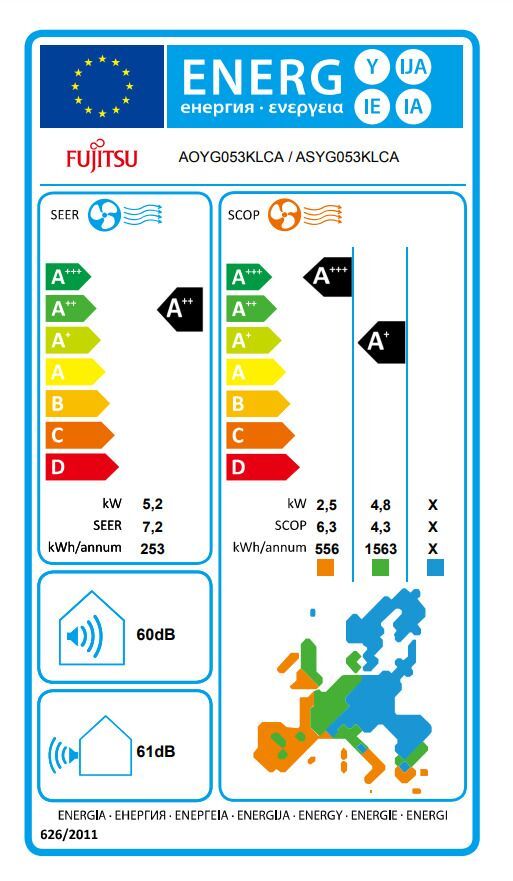 Fujitsu ASYG053KLCA/AOYG053KLCA Κλιματιστικό Inverter 18000 BTU A++/A+