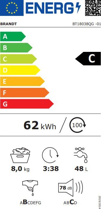 Brandt BT18038QG Πλυντήριο Ρούχων Άνω Φόρτωσης 8kg 1300 Στροφών